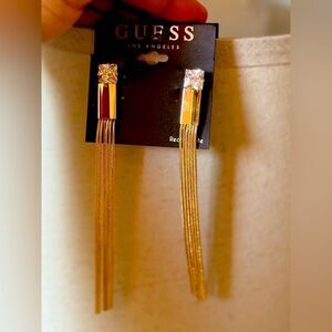 Guess Gold Chain Tassel Earrings NEW NEVER WORN